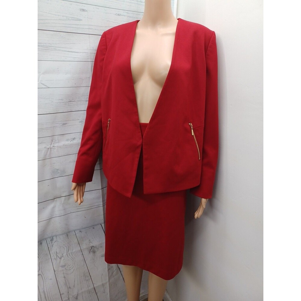 Kasper Petite Jacket Suit Set Red Skirt Sz 10 Blazer Open Cardigan Sz 12P Read**